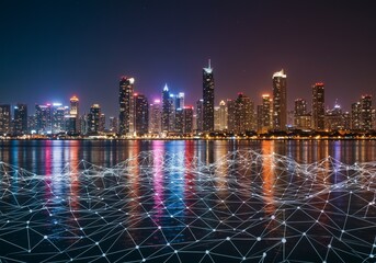 Night Cityscape Photo Featuring Illuminated Buildings Reflected on Water
