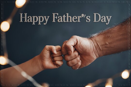 Heartwarming Father's Day Image Featuring a Father and Child Bumping Fists Against a Dark Blue Backdrop - Powered by Adobe