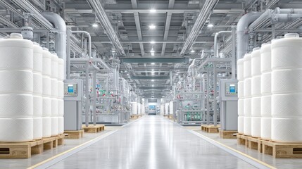 Obraz premium Industrial Production Hall Cleanroom Pipes Reels Manufacturing Factory