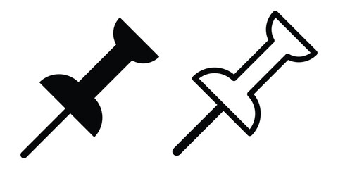 Push Pin Icon Set – Linear, Flat, and Silhouette Styles for UI/UX Design.