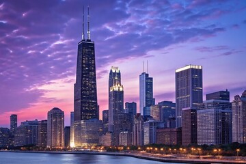Fototapeta premium Stunning Cityscape at Dusk Vibrant Colors and Skyscrapers