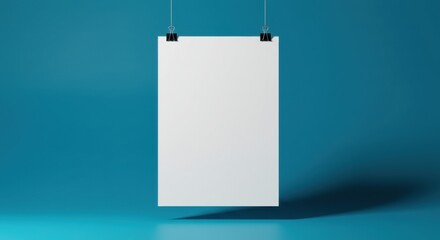 Blank white poster on teal background