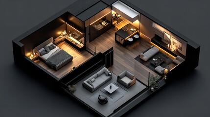 Modern Apartment Interior Design 3D Model Luxury Home Minimalist Style Night View Bed Room Plan Room