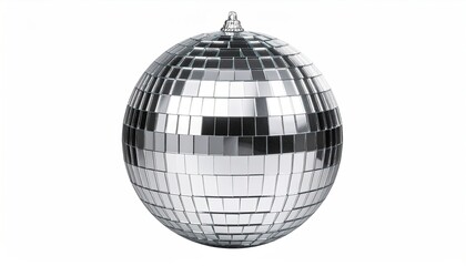 Silver disco ball with party decoration.