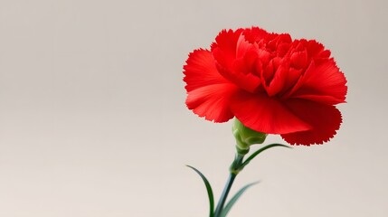Vibrant red carnation against a pale background