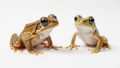 Obraz premium Close-up of a single brown frog against white, brown frog photography, closeup