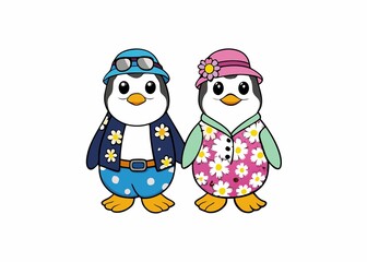 Cartoon Penguins Summer Theme Cute Arctic Wildlife Art