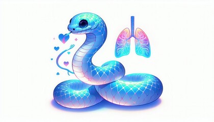 Fototapeta premium Vibrant blue snake illustration with lungs digital art whimsical style minimalist background artistic perspective