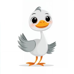 Adorable Cartoon Gosling Illustration White Grey Orange Beak