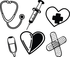 set of medical icons, outline icons related to doctor. Linear icon collection.
