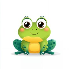 Fototapeta premium Cute Cartoon Green Frog Illustration on White Background