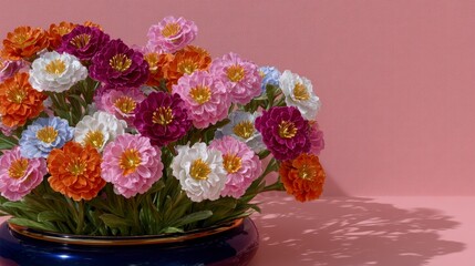 Colorful Watercolor Wildflower Bouquet  Pink Background  Floral Arrangement  Botanical Ill