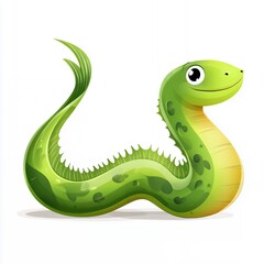 Cute Green Cartoon Snake Illustration Happy Reptile Character Digital Art