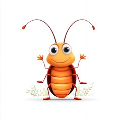 Cute Orange Cartoon Cockroach Character on White Background