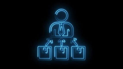 Glowing outline depicts manager delegating tasks and distribution of packages on black background - Powered by Adobe