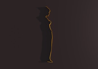 Standing woman. Thin line girl illustration. Young woman silhouette. 3D render