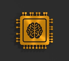 Deep learning, machine learning and big data processing concept. Artificial Intelligence hardware concept. Human brain silhouette with cpu. 3D render