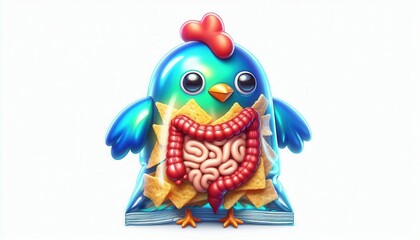 Naklejka premium Whimsical chicken character illustration digital art colorful creative playful environment