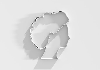 Young woman face side view icon. Elegant silhouette of a female head. Avatar profile sign. 3D render