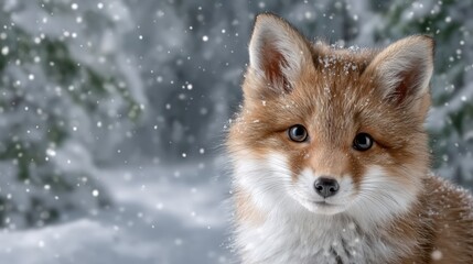 Adorable Red Fox Kit in Winter Wonderland Snow Scene