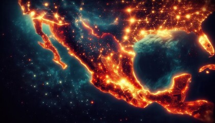 Obraz premium Fiery night sky over mexico stunning satellite imagery cosmic viewpoint celestial wonders