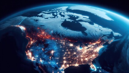 Obraz premium Nighttime satellite view of north america earth high-resolution image space aerial perspective illuminated cities