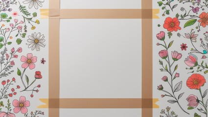 Journal-style image frame with taped borders and floral doodles