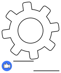 Gear outline symbolizing process with blue thumbs-up sign denoting approval, and horizontal lines indicating progress. Ideal for business, teamwork, communication, innovation, success, technology