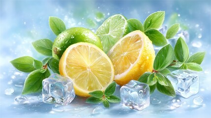 Refreshing Lemon Lime Ice Cubes Mint Leaves Summer Drinks