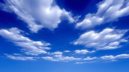 Bright Blue Sky with Fluffy White Clouds  Nature Background