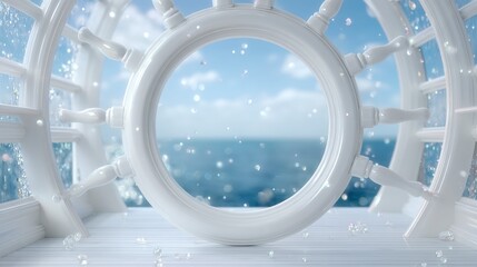 Serene Seascape  White Ship Wheel   Ocean View