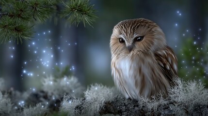 Majestic Owl in Enchanted Forest  Night Wildlife Photography