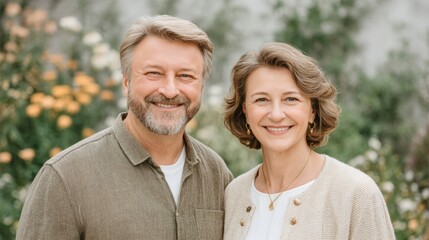 Happy Senior Couple Walking in Autumn Garden  Romantic Fall Lifestyle