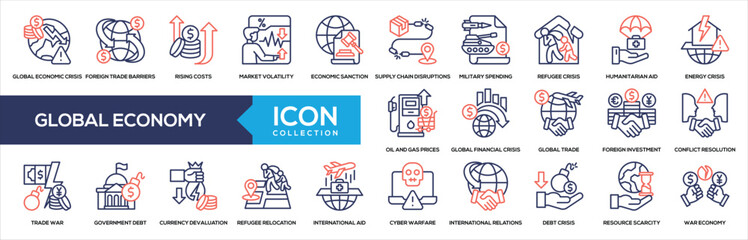 Global Economy Line Color Icon Collection