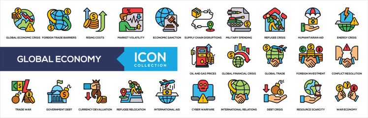 Global Economy Lineal Color Icon Collection