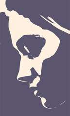 Young woman face side view in low key style. Elegant silhouette of a female head.