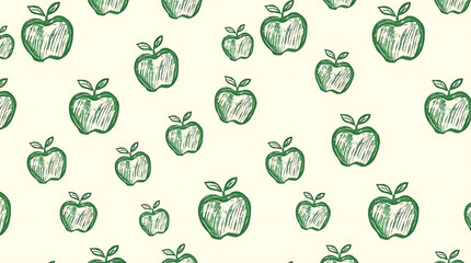 Green Apple Drawing Pattern on Light Background