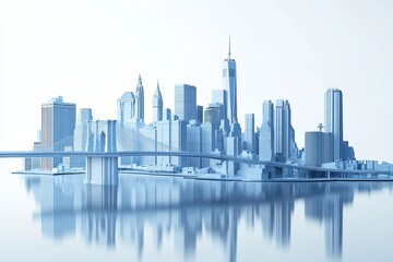 Obraz premium Modern Cityscape Skyline Architectural Design Blue Buildings Bridge 3d view urban water river model 