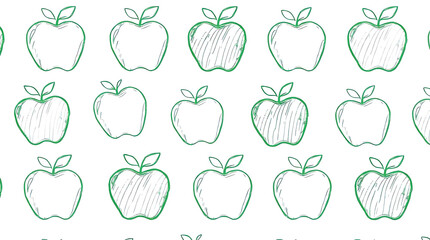 Green Apple Drawing Pattern on White Background