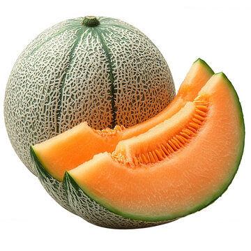 Fresh cantaloupe melon slices whole fruit healthy eating summer food orange color delicious cantaloupe diet on transparent background