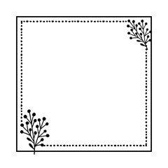 Botanical Floral Frame Design with Berries in Opposite Corners in Black