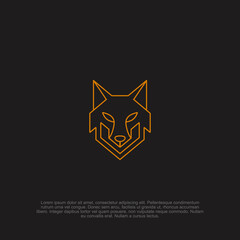 Modern geometric wolf head in yellow outline against a black backdrop, embodying a minimalistic and contemporary design concept suitable for graphic illustration projects