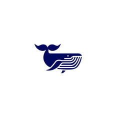 Striking Navy Whale Icon: A Modern Symbol of Marine Majesty and Oceanic Grace, Conveying a Sense of Calmness and Sophistication in its Clean, Minimalist Design