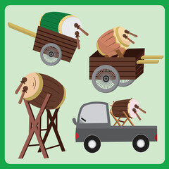 Illustration of a Drum Cart Transportation for Takbiran Tradition Eid Al Fitr and Eid Al Adha