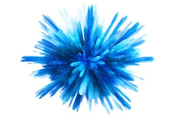 Abstract blue starburst with radiating crystal like shards on a white background view from above