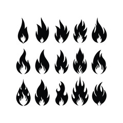 Black Fire Flame Icons Simple Vector Graphics Collection