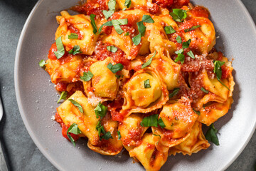 Homemade Tortellini Pasta with Tomato Sauce