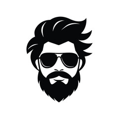 Stylish Monochrome Vector Illustration Bearded Man in Sunglasses