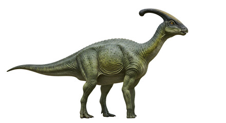 Fototapeta premium Parasaurolophus dinosaur with a distinctive curved cranial crest and textured green skin