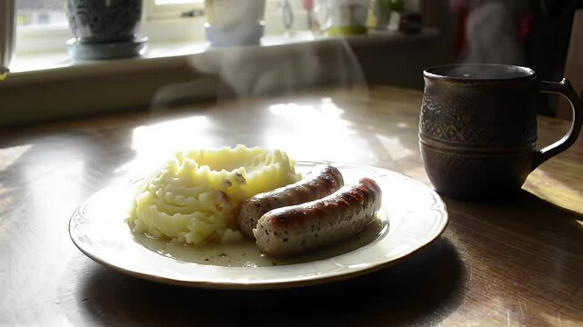 A plate of homemade Bangers and Mash
